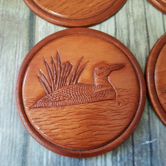 Vintage wood coasters with ducks - Picture 2 of 4
